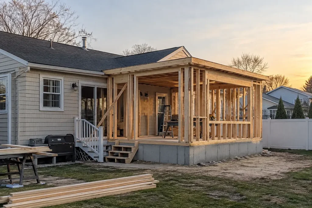 Home additions shown as a framed rear extension on an Ocean County suburban house